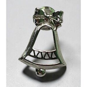 Silver Bell Christmas Pin Brooch Avon with Bow Accent Holiday Winter Openwork